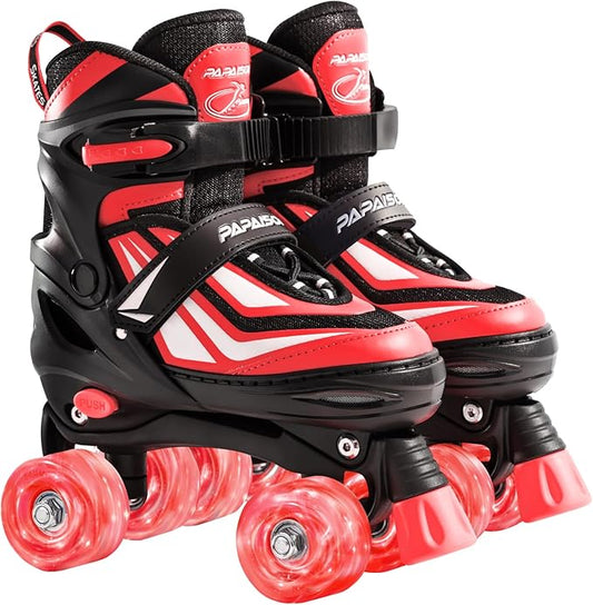 PAPAISON Kids Roller Skates for Boys Girls, 4 Size Adjustable Rollerskates with Light Up Wheels for Kids Ages 4-12