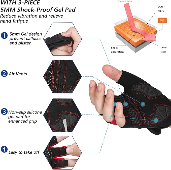 MOREOK Cycling Gloves Bike Gloves for Men/Women-[5MM Gel Pad] Half Finger Bicycle Biking Gloves for Cycling/Weight Lifting/Gym/Motorcycle/Outdoor Sports