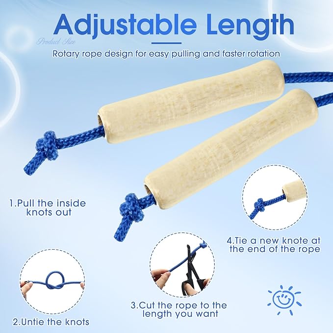 8.53 Ft Jump Ropes for Kids Adults Adjustable Cotton Skipping Rope with Wooden Handle for Multiplayer Double Dutch Jump Rope Exercise Outdoor Fun School Sport Game Gift