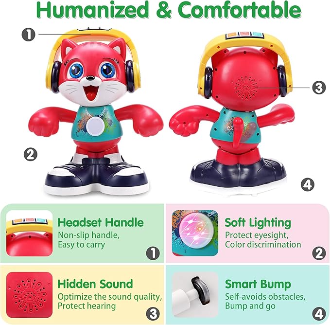 Baby Toys, Dancing Cat for Baby Boys & Girls with Music & Recording, Kids Interactive Early Learning Educational Toddler Toys for 2 3 Year Old Boys Girls with Sound Lights Effect Birthday Xmas Gift