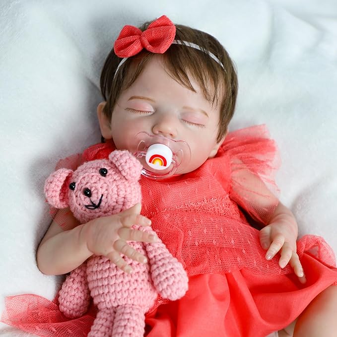 SCOM Reborn Baby Dolls Girl 20 Inch, Realistic Newborn, Sleeping Baby Dolls Girl, with Weighted Soft Cloth Body, Poseable Vinyl Limbs, with Feeding Toy Accessories, Dolls Gift for Kids 3+
