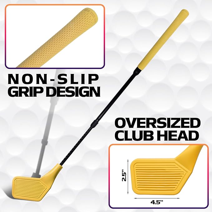 Kids Golf Club Set, Adjustable Backyard Outdoor Indoor Golf Clubs with Oversized Club Heads for Kids, Juniors, and Family Play Golf Game in Grass, Parks, Yards (Yellow)