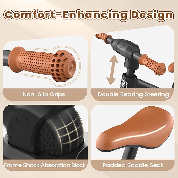 Ridego 14 Inch Balance Bike for Kids 3–6 Years, Lightweight Toddler Bike with Air Rubber Tires, Adjustable Seat, Durable Push Bicycle Gift for Boys & Girls