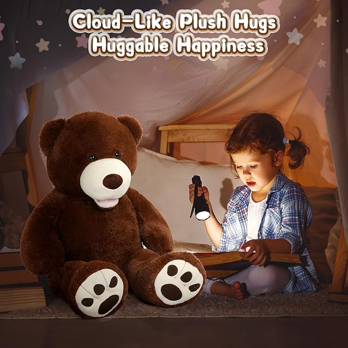 MorisMos Giant Teddy Bear, 39inch Large Stuffed Animals with Big Footprints Plush Stuffed Bears Gift for Kids, Dark Brown