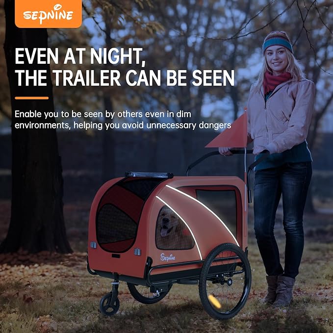 Sepnine Dog Bike Trailer, Supports up to 88 lbs, 2-in-1 Pet Stroller Cart Bicycle Carrier, Easy Folding Cart Frame with Quick Release Wheels, Universal Bicycle Coupler, Non-Slip Floor, Internal Leash