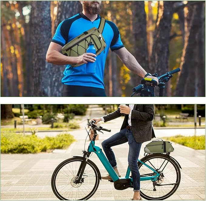 YEEGO DIRECT Bike Rack Bag, 14L Expandable Capacity Bike Bags for Bicycles Rear Rack,Waterproof Bike Trunk Panniers Reflective Design, Crossbody Shoulder Bag for Commuting Outings(Green)
