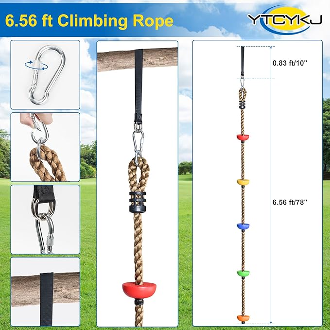 12 Rock Climbing Holds for Kids Climber,6.56FT Climbing Rope Swing and 6 Sturdy Ratchets Straps for Kids Tree Climbing,Tree Climbing Kits for Outdoor Obstacle Training,Black
