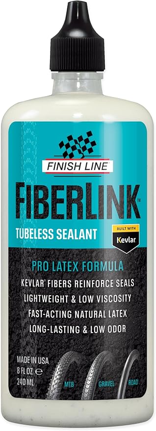 Finish Line FiberLink Pro Latex Tubeless Tire Sealant with Kevlar Technology – Long-Lasting, Low Viscosity Bicycle Sealant for Road, Gravel, Cyclocross, Mountain & Fat Bike Tires, 8 oz