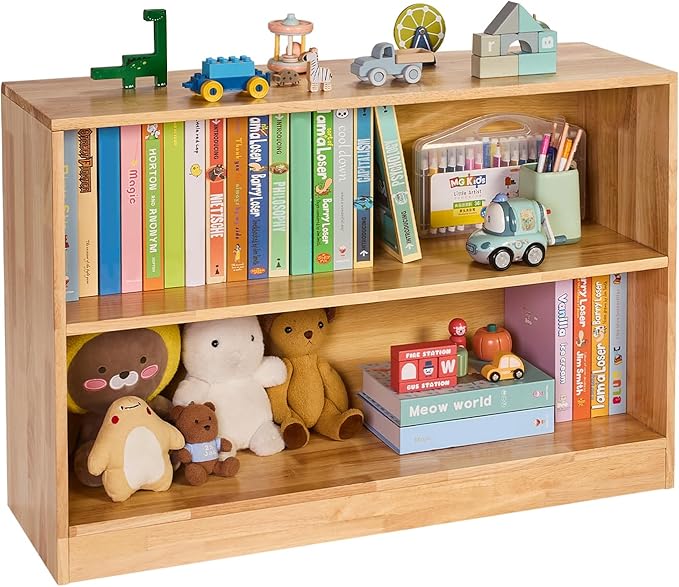 VEVOR Montessori Bookshelf, Wooden Toy Storage Organizer, 2-Cubby Toy Organizers and Storage, Daycare Furniture, Kids Bookshelf for Bedroom, Nursery, Living Room, Entryway, Preschool, Rubberwood
