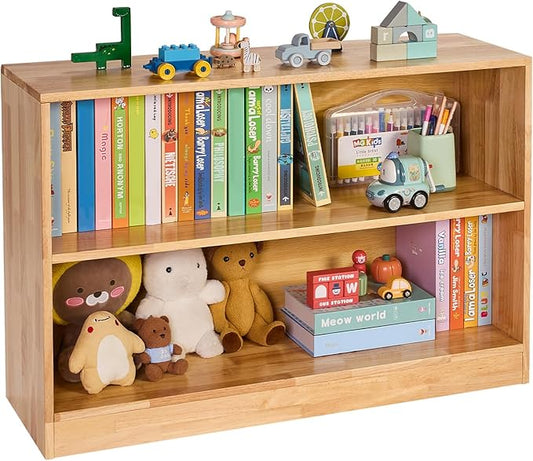 VEVOR Montessori Bookshelf, Wooden Toy Storage Organizer, 2-Cubby Toy Organizers and Storage, Daycare Furniture, Kids Bookshelf for Bedroom, Nursery, Living Room, Entryway, Preschool, Rubberwood