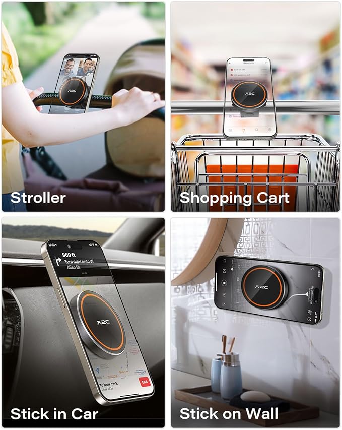 A2C Gym Fitness Phone Mount for MagSafe - 17 N52 Strong Magnets Stable and Secure Phone Mount with Adjustable Strap, Compatible with Gym Equipment, Stroller, Shopping Cart, Exercise Bikes