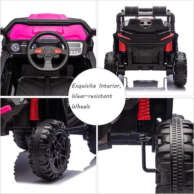 24v Ride On Toys for Big Kids,UTV 2 Seater Ride On Car for Kids,24 Volt Ride On Toys for Boys,W/Remote Control,LED,Music,Bluetooth,4 Shock Absorbers,Toddler 4 Wheeler,Electric Car for(Pink)