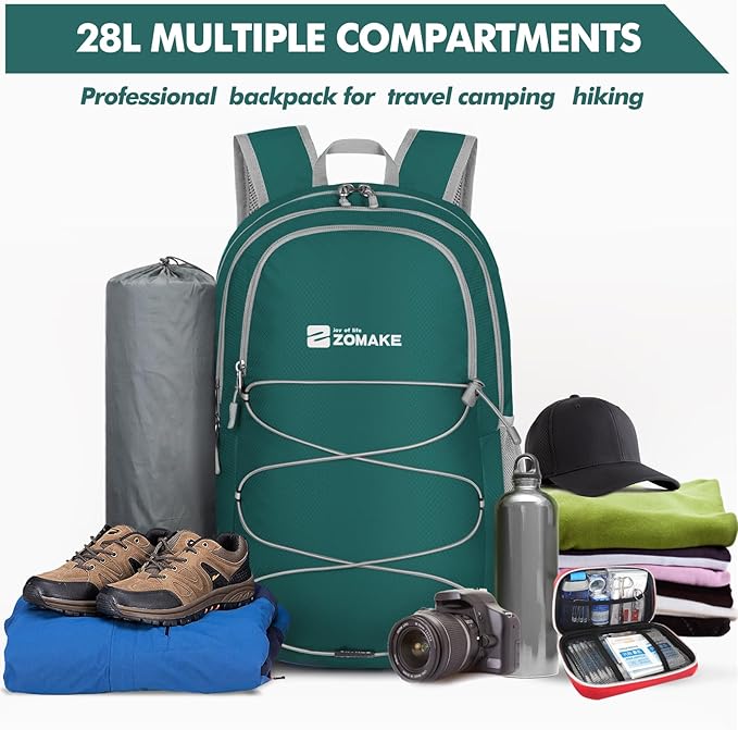 ZOMAKE Lightweight Packable Backpack 28L, Foldable Backpacks Water Resistant Collapsible Day Bag Light Daypack for Hiking
