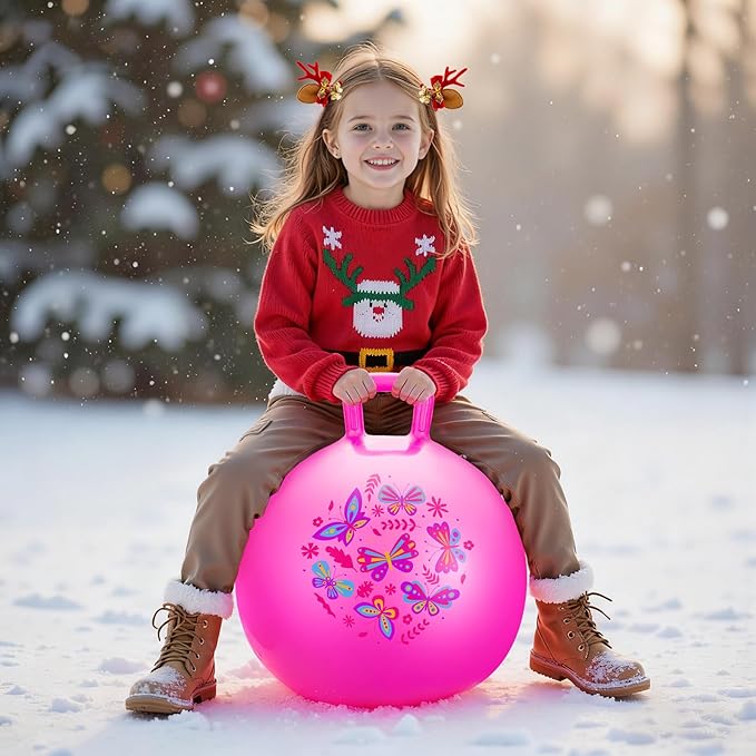 PlayZap Hopper Ball for Kids 3-8,18 Inch Pink Bouncy Ball with Handle, Inflatable Hippity Hop Bounce Hopping Toys Indoor Outdoor for Boys Girls Gifts, Butterfly