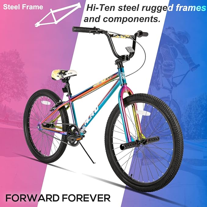 Hiland 24 26 inch BMX Bike for for Teen Bike and Adult Bikes, Beginner-Level BMX to Advanced Riders with 2 Pegs, Bicycles for Men and Women, Multiple Colors