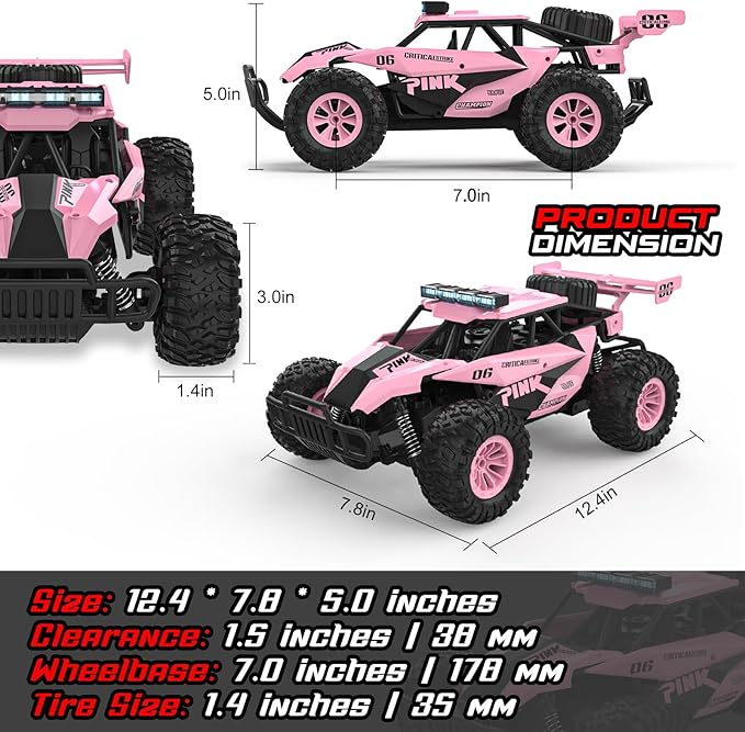 BLUEJAY Remote Control Car, 2.4GHz High Speed 33KM/H RC Cars Toys, 1:12 Monster RC Truck Off Road with LED Headlight and Rechargeable Battery Gifts for Adults Boys 8-12