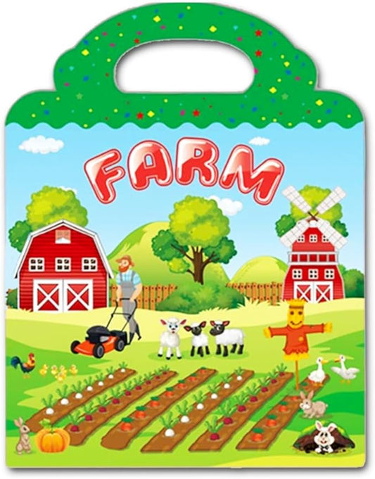 Reusable Sticker Book for Kids, Farm Stickers Educational Learning Toys Travel Stickers Activity Books for Toddler Girls Boys Age 3+ Birthday Gifts