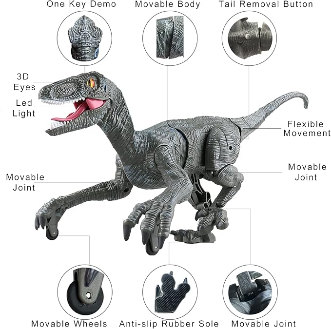 Remote Control Dinosaur Toys for Boys Kids Girls 3 4 5 6 7 8 Electronic RC Robot Toy Walking Roaring Velociraptor Realistic 18.1" Jurassic Dino Rechargeable Raptor Blue Birthday Gift