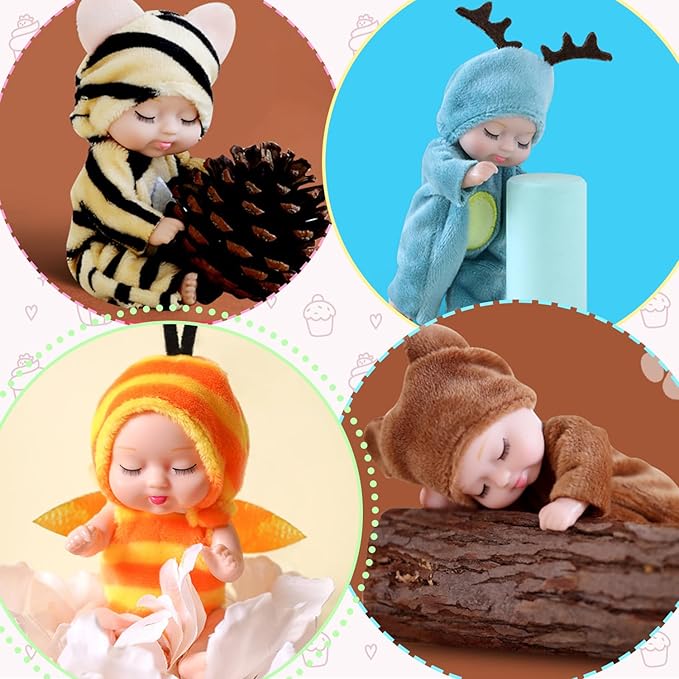 Haawooky 10 Pcs Mini Baby Dolls,4 inch Lifelike Realistic Baby Dolls with Animal Clothes,Cute Small Baby Doll for Girls Kids Easter Basket Valentine Birthday