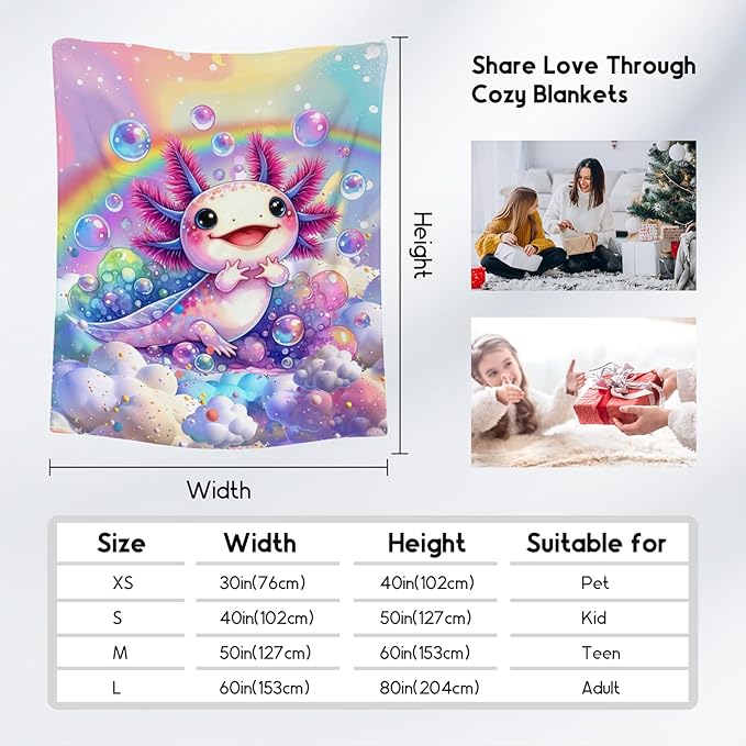 Axolotl Blanket Gifts Girls Blankets for Kids - 50x60 Inches Soft Cute Throw for Toddler