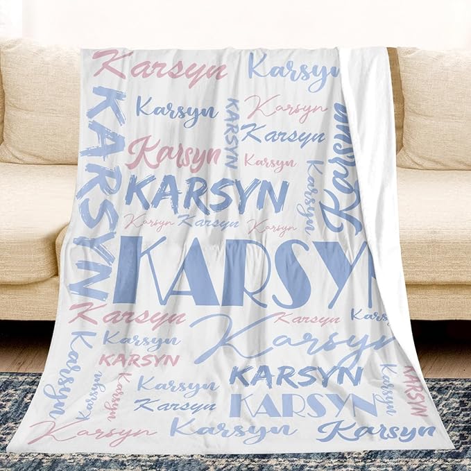 Dr.TOUGH Personalized Name Flannel Blanket, Customized Personalized Blankets and Throws for Adult Kids, Twin Size, White, Letter Print