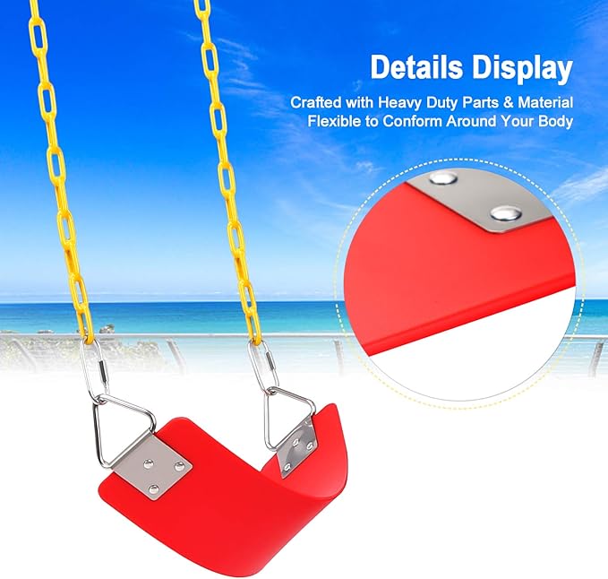 2 Pack Swing Sets, AGPTEK Swing Seat with 66 Inch Anti-Rust Chains Thermoplastic Coated, Support 250lb, Seat Cushion Accessories Replacement with Snap Hooks for Outdoors, Playground (Red)