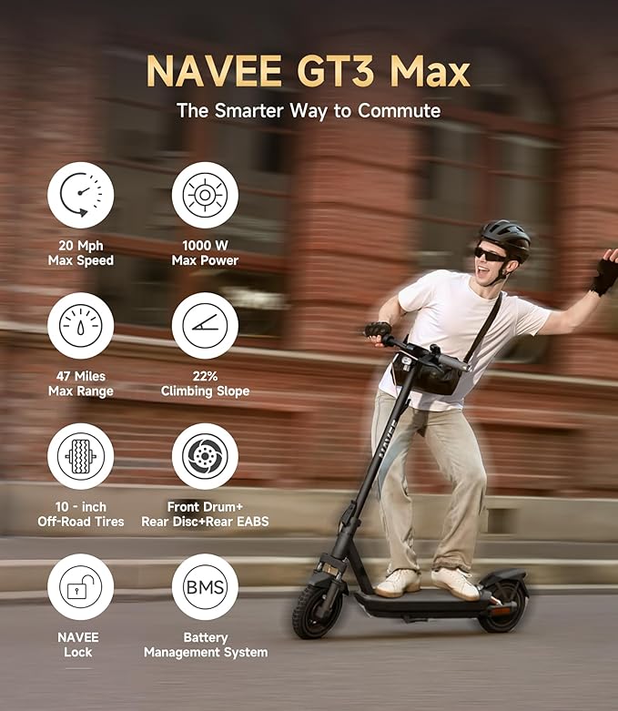 NAVEE GT3 Series Electric Scooter Adults, e Scooter, Fast 20 Mph, 700w 500w Motor with Suspension, Long Range 30 Miles, 10" Tires All Terrain, Foldable for Commuter Men Adult Teens Students Heavy Duty