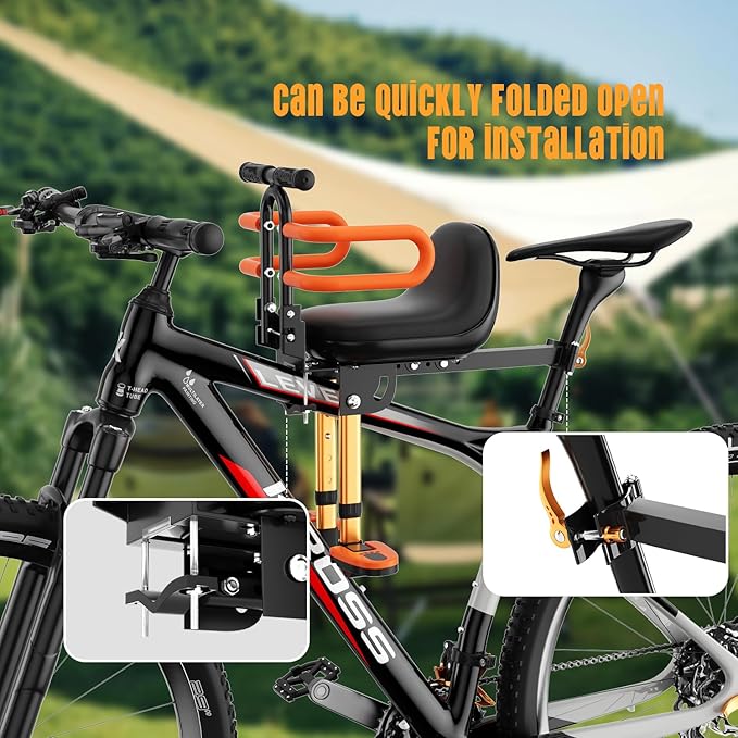 Child Bike Seat - Front Mount, Kids Bike Seat for Adult Bike,Retractable Baby Bike Seat Front Mounted, Toddler Bike Seat for Children 2~6 Years