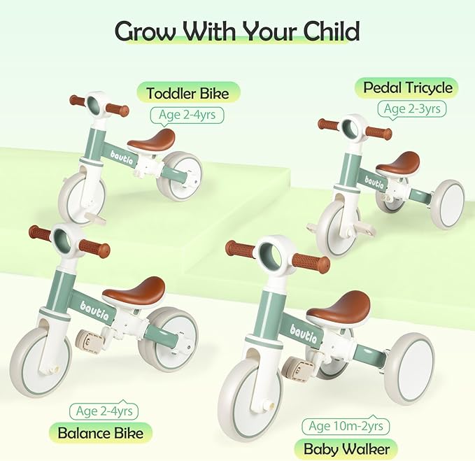 4 in 1 Tricycle for Toddlers 1-3 Baby Balance Bike 1 2 Year Old Boy Girl Gift, Bicycle for Kids Toy with Removable Pedals