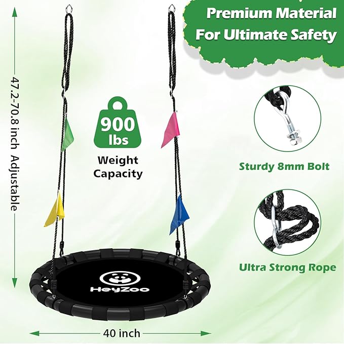 Saucer Swing, 40 Inch Swing Sets for Backyard and Outdoor Playground, 900lbs Weight Capacity, with 360 Degree Swivel, Gifts for Kids, Black