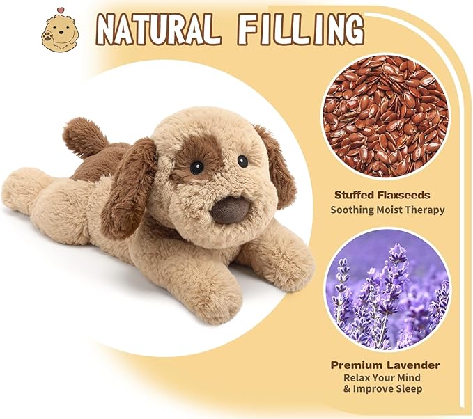 Dog Stuffed Animals, Microwavable Stuffed Animal Adorable Fluffy Puppy Plush for Warmth Comfort, Heatable Coolable Lavender Scent Dog Plush Toy, Cute Soft Puppy Plushies for Kids Boys Girls Adult Gift