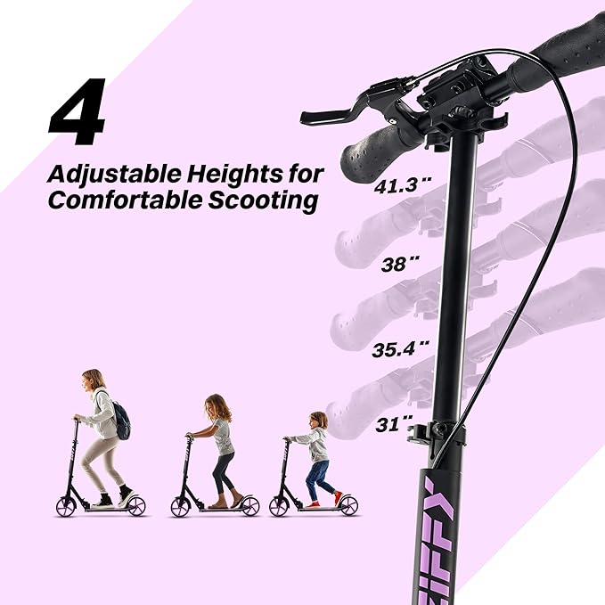 ZIFFY Scooter for Kids with Hand Brake, Foldable Kick Scooter for Ages 6-12, Lightweight Scooter for Boys with 4 Adjustable Heights, ABEC9 Bearings, Supports Up to 260 lbs by Jova