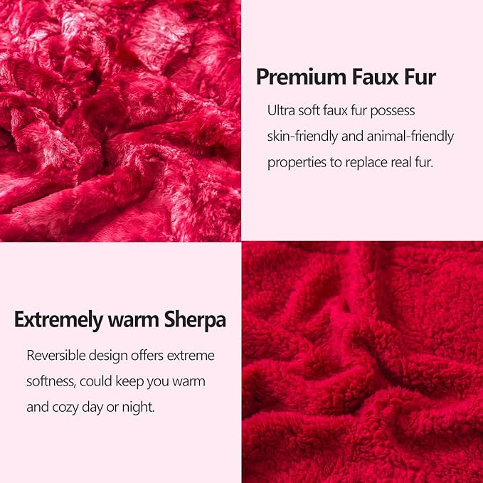 NEWCOSPLAY Super Soft Faux Fur Throw Blanket for Couch Tie-dye Red Sherpa Fuzzy Plush Warm Blanket for Sofa Bed (Tie-dye Red, Throw(50"x60"))