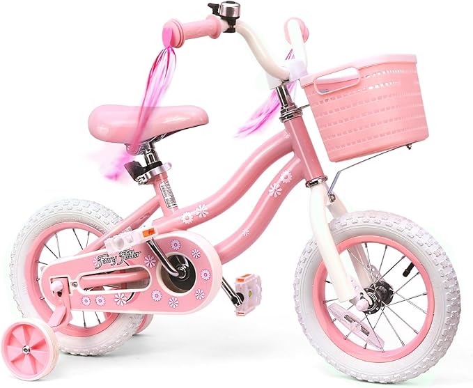 Girls Bike for Kids 2-5, Kids Bike with Training Wheels, Basket, Coaster Brake, Streamers, 12 14 16 inch Pink Pedal Bike for Kids, Birthday Gift