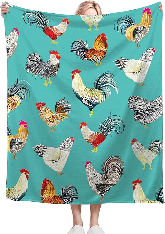 Farmhouse Chicken Blanket Ultra Soft Cozy Farm Rooster Throw Blanket Fleece Fuzzy Plush Bedding Country Chicken Gifts for Women Girls Kids Adults 60"x50"