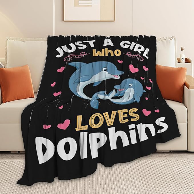 Dolphin Blanket Just A Girl Who Loves Dolphins Throw Blanket Gifts for Kids Girls Boys Adults Women Men Super Soft Cozy Plush Fluffy Fuzzy Fleece Blanket Decor 50''X60''