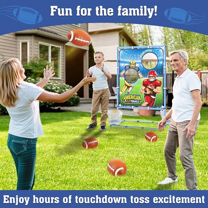 Football Toss Game with 4 Inflatable Balls, Indoor/Outdoor Football Throwing Target Toy for Kids Ages 4-7 8-12- Perfect Christmas Birthday Gifts for 4 5 6 7 8 9 10 11 12 Year Old Boys Girls