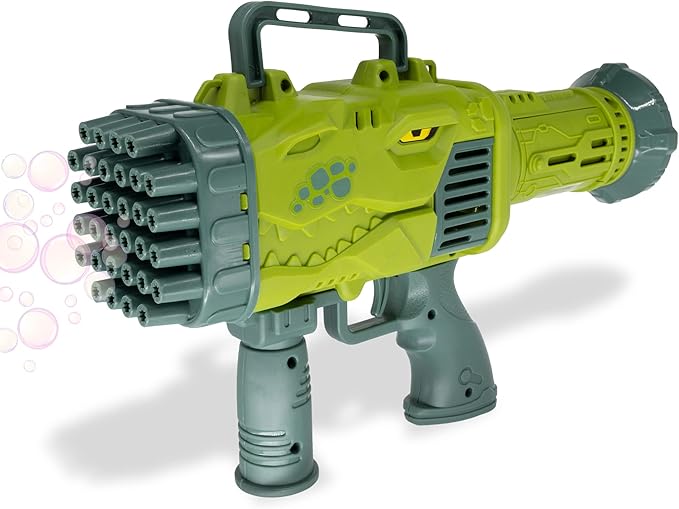 Windy City Novelties 32 Hole T-Rex Dinosaur Gatling Bubble Gun Toy | 1000s of Bubbles | Bazooka Rocket Bubble Machine Gun Toy | for Kids Boys & Girls | Birthday Gift Christmas Stocking Stuffers