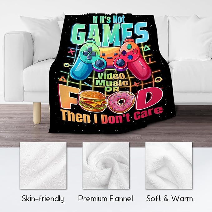 UNIKITTY Boys Blanket - Gaming Blanket for Kids Adults - 40"x50" Girls Throw for Chair Office Video Games Accessories - Boys Room Decor Presents Ideas