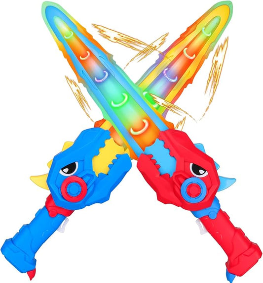 2 Pack Toy Swords for Kids 19.5 Inches, Plastic Light Up Sword with Led Lights and Sounds, Play Swords for Kids, Espadas De Juguete, Pretend Play Interactive Game, Halloween Costume Accessories