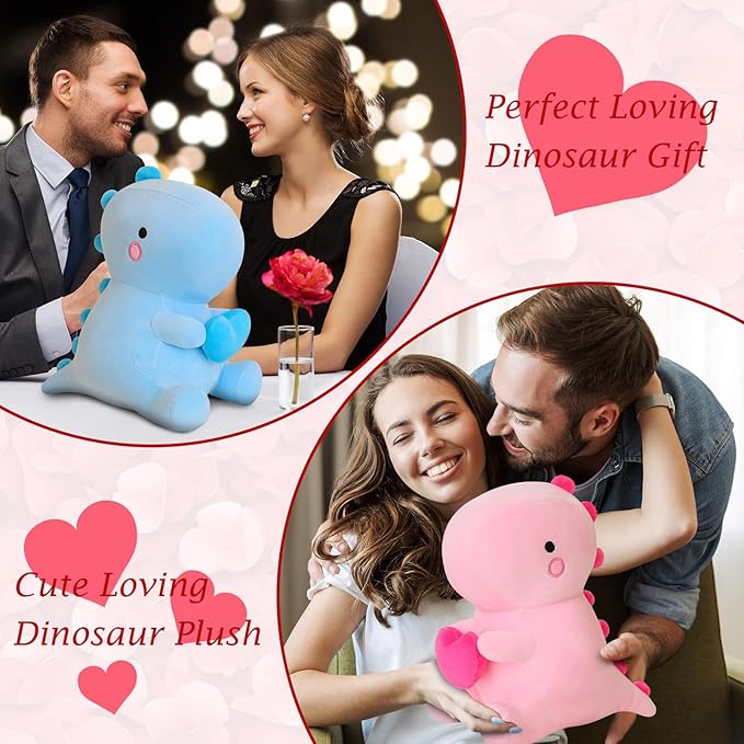 SQEQE Dinosaur Stuffed Animal, Loving Soft Dino Plush Toys with Holding Heart, Sweet Romantic Anniversary Birthday Gift for Her Girls Boys Girlfriend(Pink,12 inch)