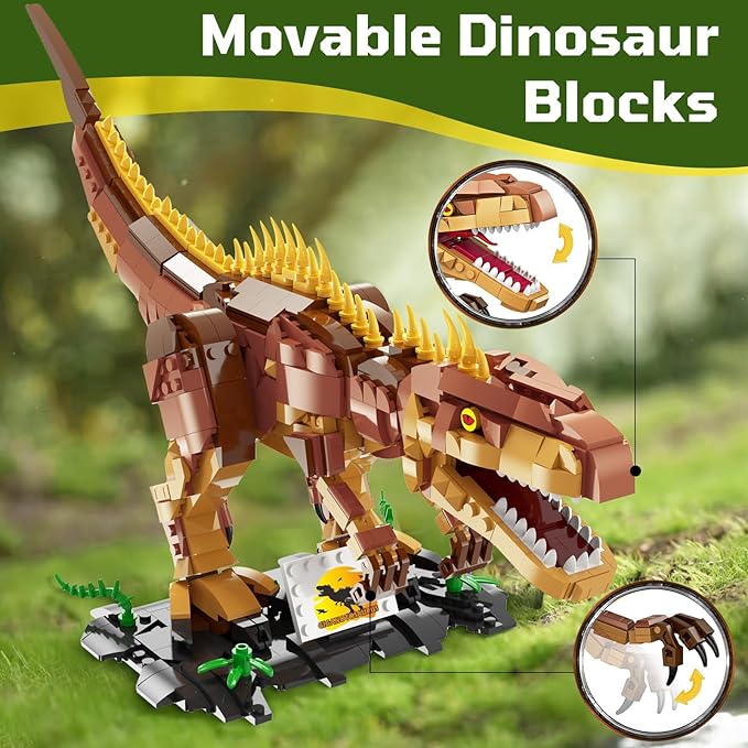 Dinosaur Building Blocks Toys for Kids Ages 6-14 | STEM Building Block Set, Christmas Birthday Gift for Boys Ages 6-8 7-9 8-14 (Brown)