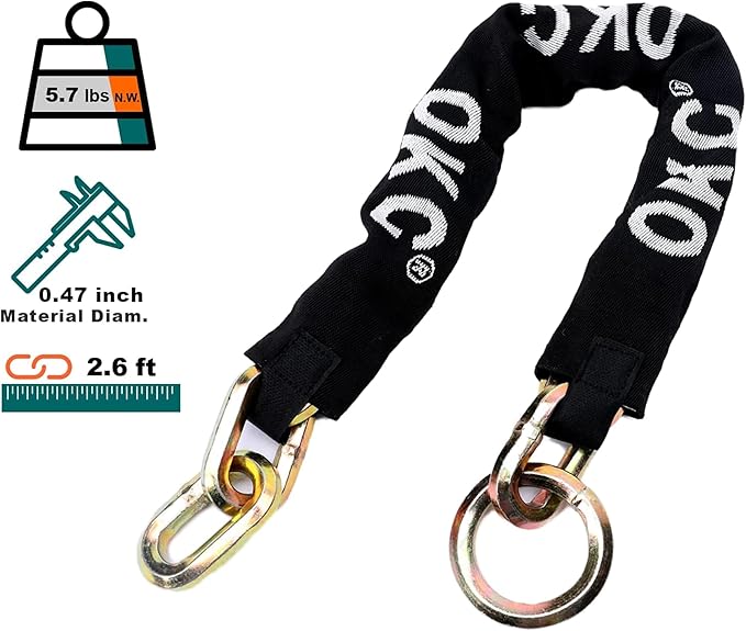 OKG Maximum Heavy Duty Security Chain 2.6 ft x 1/2 in Thick, Hardened Alloy Steel Lock Chain, Cut Proof Chain Ideal for Motorcycles, E-Cargo Bike, and Garage Security, Ultra Protection (No Lock)