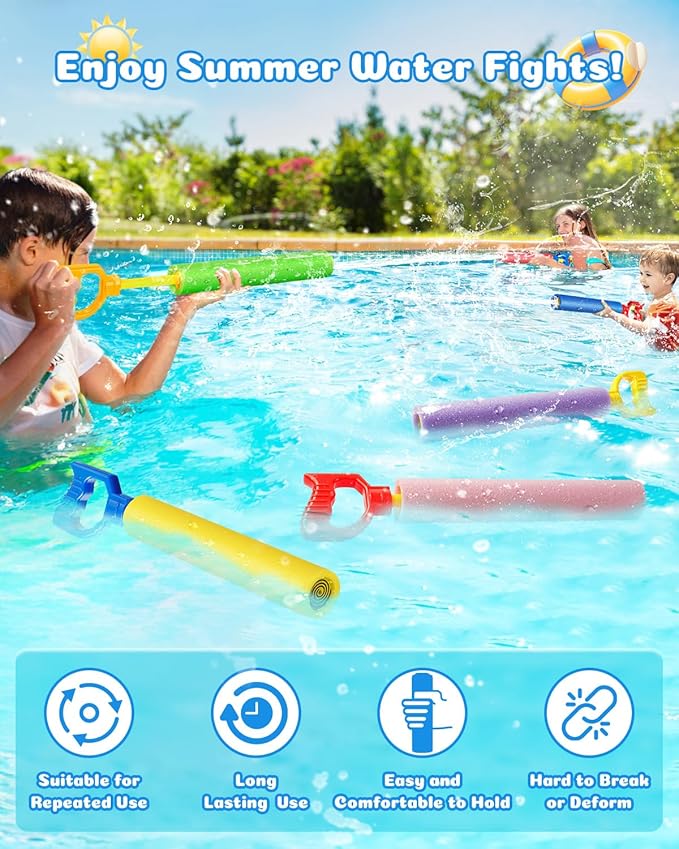 Water Guns, 40 Ft Water Squirter Toys Foam Soakers Blaster Guns Outdoor Swimming Pool Beach Summer Party Water Toys for Kid Age 3-12 Teens Adults-6 Pack