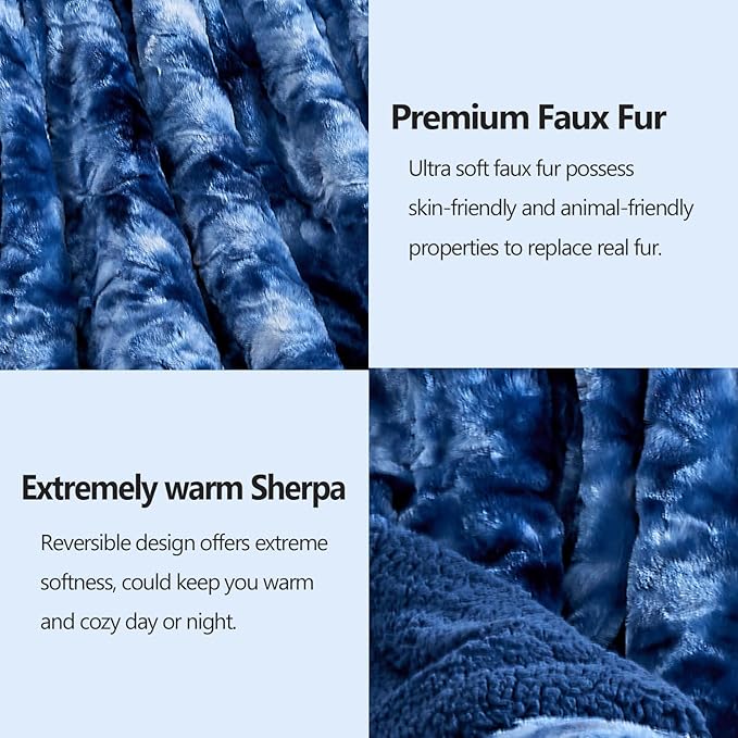 NEWCOSPLAY Super Soft Faux Fur Throw Blanket for Couch Indigo Fuzzy Plush Warm Blanket for Sofa Bed (Indigo, Throw(50"x60"))