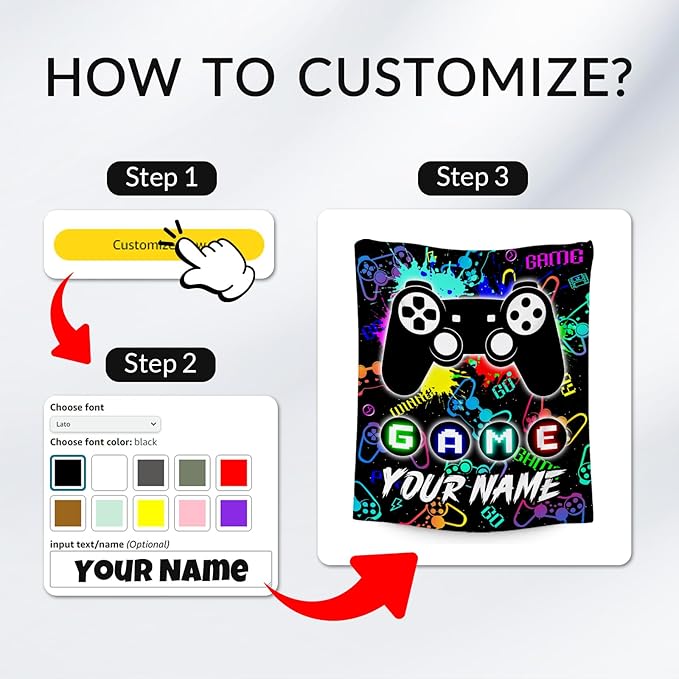 UNIKITTY Custom Kids Blankets for Boys, Gaming Blanket Gifts for Men Adults, 60"x80" Game Accessories Gift Ideal for Teens, Personalized Flannel Fuzzy Throw Gamer Room Decor for Bed Living Room