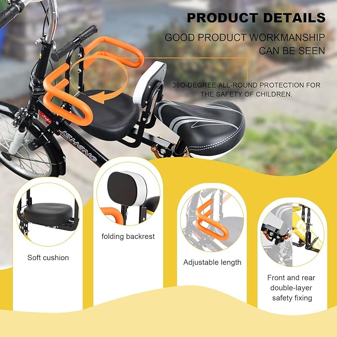 Child Bike Seat, Portable Retractable Foldable Front Mounted Kids Bike Seat, Suitable for Children 1~3 Years, Detachable Child Bike Seat Suitable for All Types of Bicycles