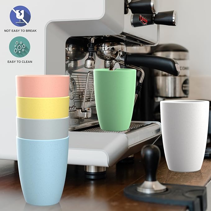 unbreakable wheat straw cups 20oz set of 6 with textured pattern anti slipping,large plastic drinkings cups microwave safe and dishwahser safe.6-Mixed-Colors