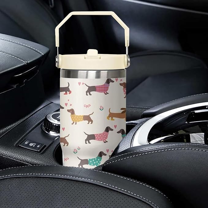 30 oz Dachshund Tumbler with Lid and Straw, Dachshund Coffee Mug, Dog Gifts