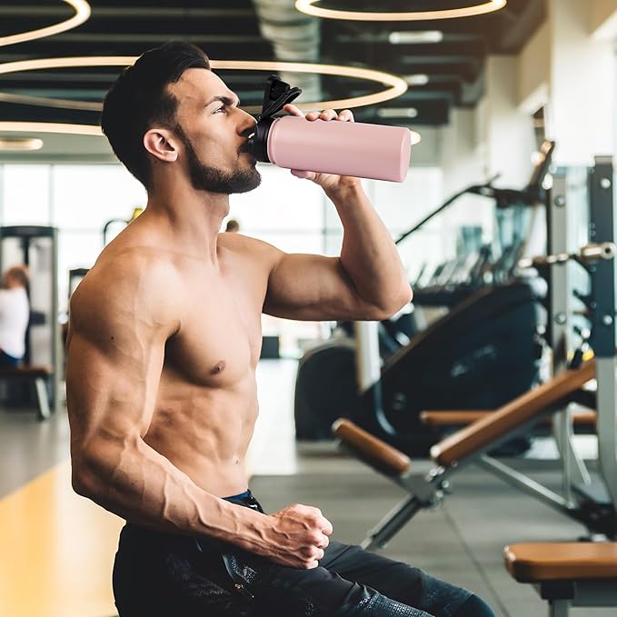 24oz Insulated Water Bottle with Straw Lid, Stainless Steel Metal Water Bottle with Straw & Wide Mouth Lid, Double Wall Vacuum for Hiking Camping, Pink 8 Pack